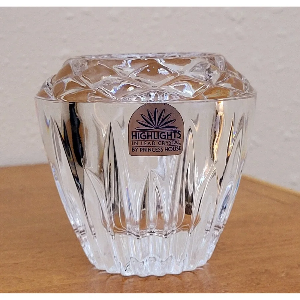 Highlights Lead Crystal House Cut Glass Clear Candle‎ Holder